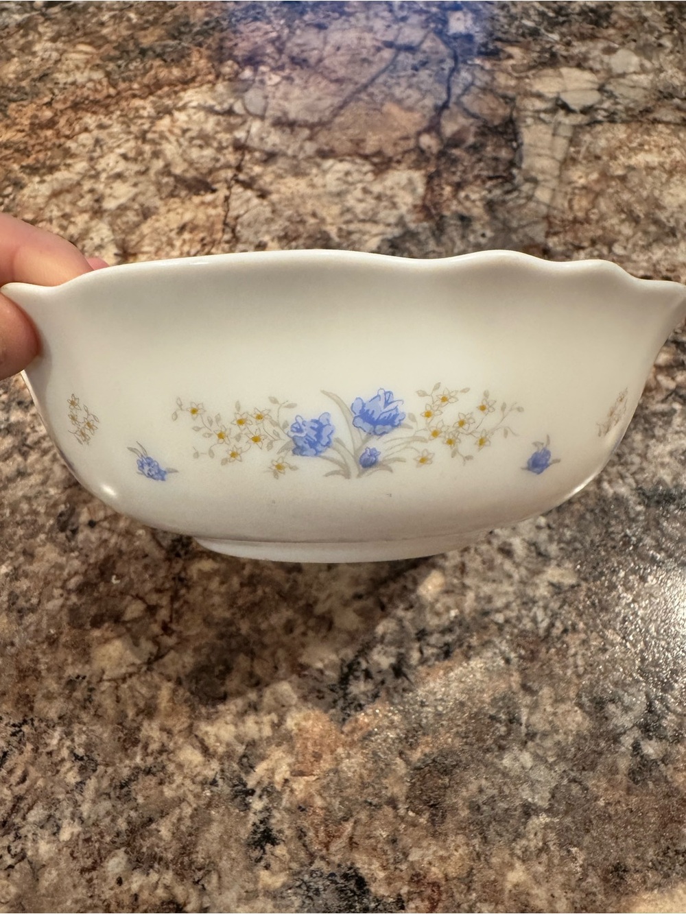 White Porcelain Bowl with Blue Floral Pattern